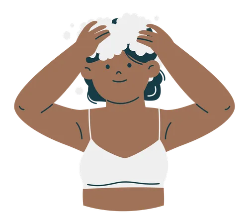 シャンプーで頭を洗う女性  イラスト