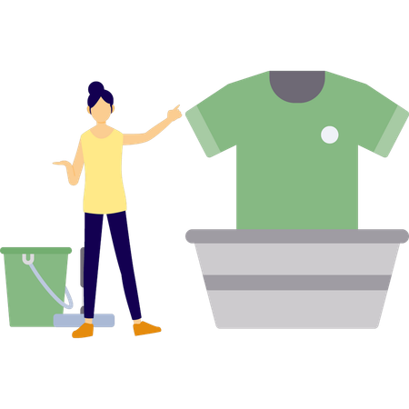 Woman washing shirt in tube  Illustration