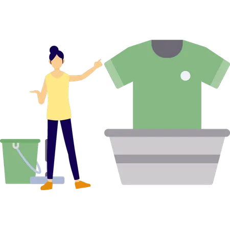 Woman washing shirt in tube  Illustration