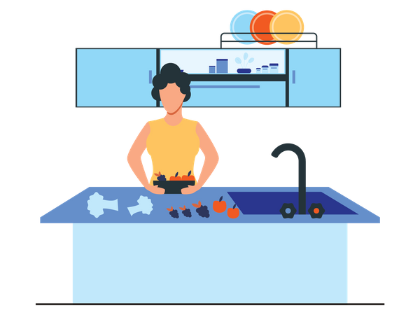 Woman Washing Vegetables Illustration