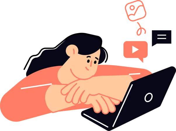 Woman watches video to learn from it  Illustration