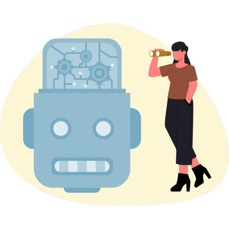 Woman watching AI robot chip  Illustration