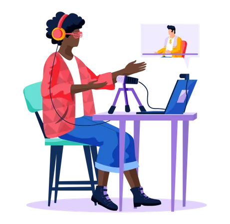 Woman watching broadcast Illustration