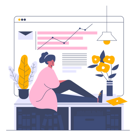 Woman Watching business growth Illustration