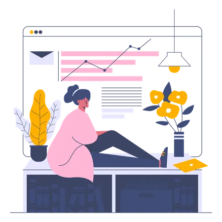 Woman Watching business growth Illustration