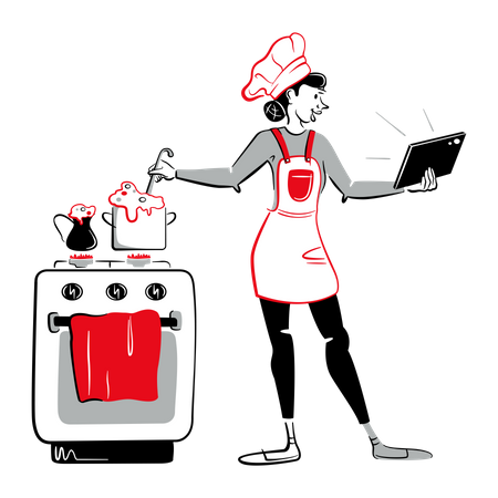 Woman watching cooking tutorial Illustration