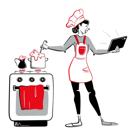 Woman watching cooking tutorial  Illustration