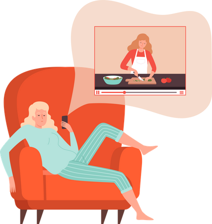 Woman watching cooking video Illustration