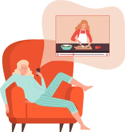 Woman watching cooking video  Illustration