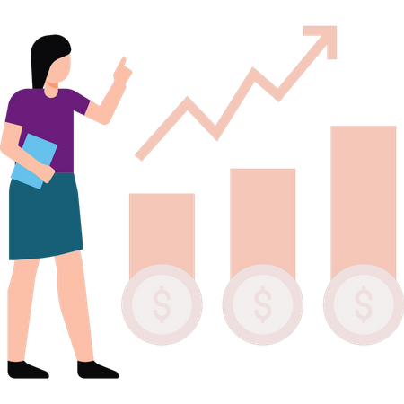 Woman watching dollar graph rise  Illustration