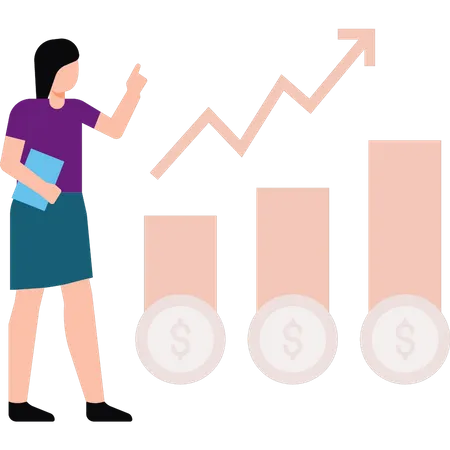 Woman watching dollar graph rise  Illustration