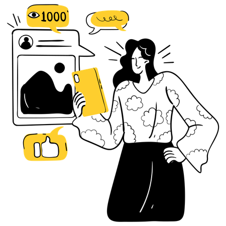 Woman watching Engaging with Followers  Illustration