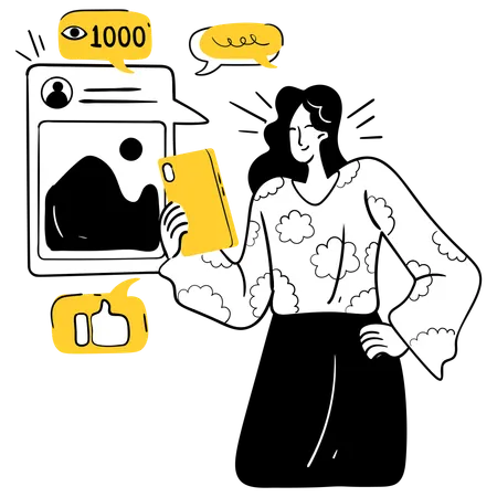 Woman watching Engaging with Followers  Illustration