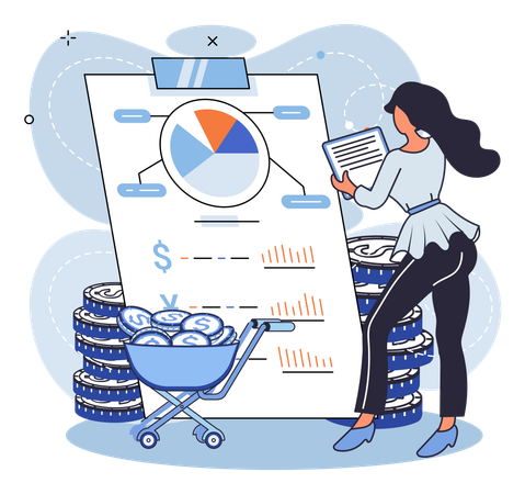 Woman watching financial report  Illustration