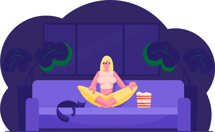 Woman Watching Movie and Relaxing at Home  Illustration
