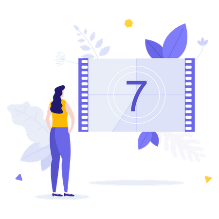 Woman watching movie countdown  Illustration
