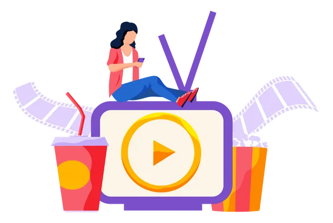 Woman watching movie online on mobile  Illustration