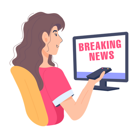 Woman watching news on tv at home  Illustration