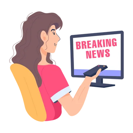 Woman watching news on tv at home  Illustration