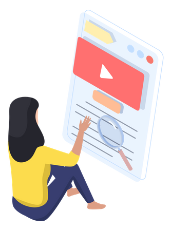 Woman watching online education video  イラスト