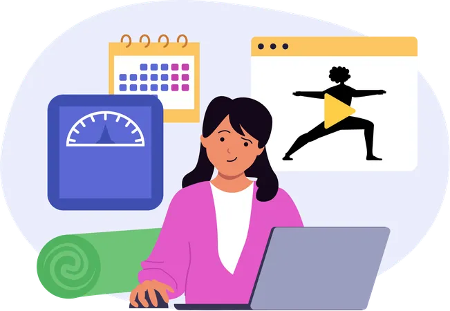 Woman watching online fitness tutorial  Illustration