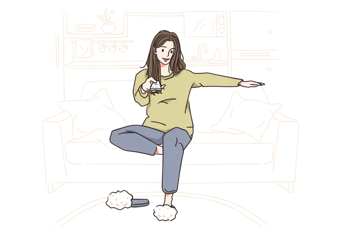 Woman watching television at home  Illustration
