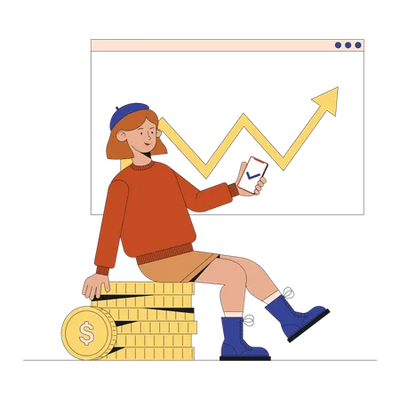 Woman watching the growth of stocks Illustration