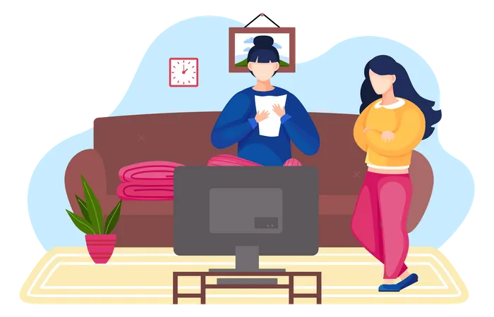 Woman watching TV together  Illustration