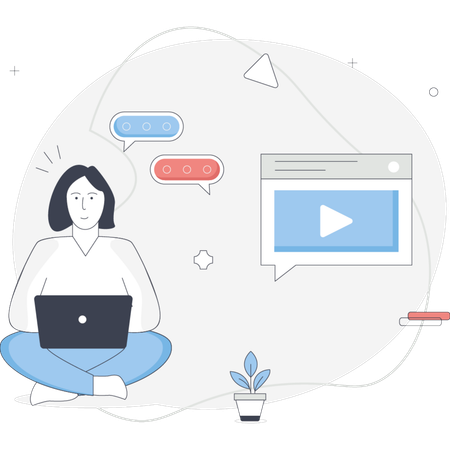 Woman watching video on computer  Illustration
