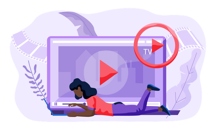 Woman watching video on laptop Illustration