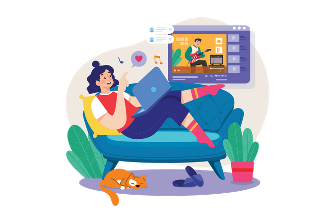 Woman watching video on laptop  Illustration
