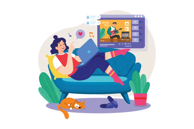 Woman watching video on laptop  Illustration