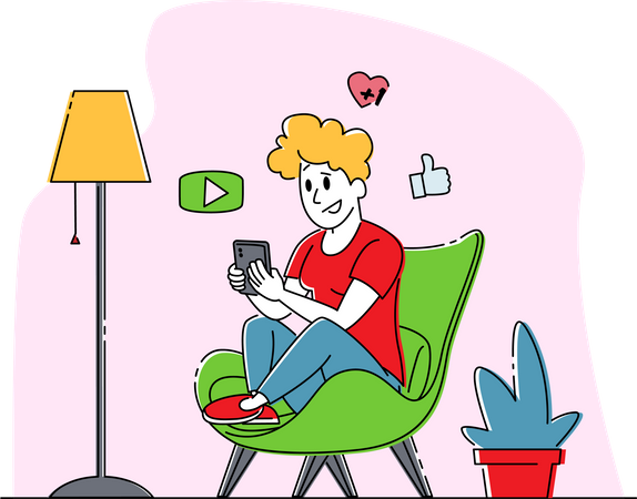 Woman Watching Video on Smartphone Illustration