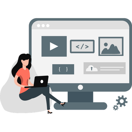 Woman watching video tutorial  Illustration