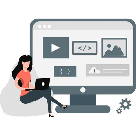 Woman watching video tutorial  Illustration