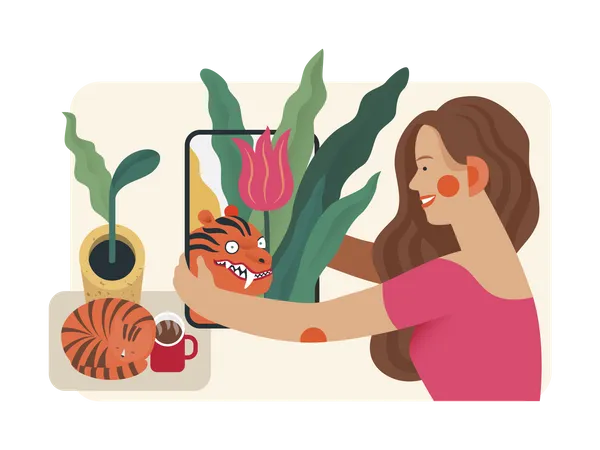 Woman watching video using Augmented reality Illustration