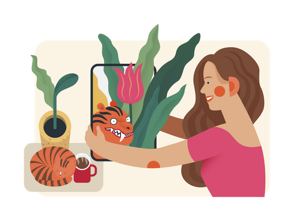 Woman watching video using Augmented reality  Illustration