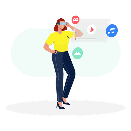 Woman watching video using VR glasses  Illustration