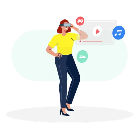 Woman watching video using VR glasses  Illustration