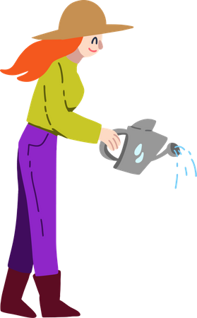 Woman Watering  Illustration