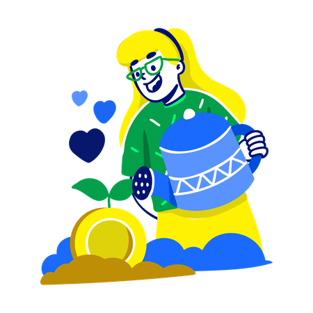 Woman Watering Bitcoin Plant  Illustration