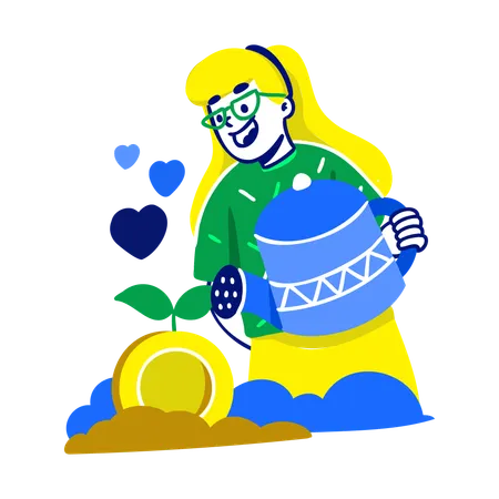 Woman Watering Bitcoin Plant  Illustration