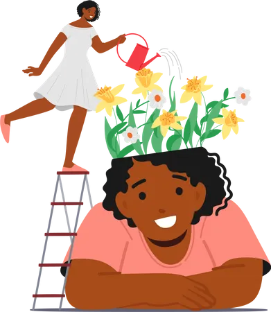 Woman watering flowers Illustration