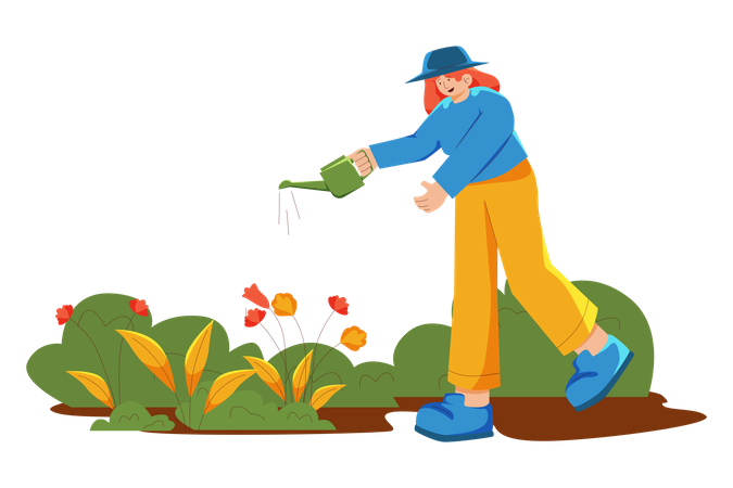 Woman watering flowers to save nature  Illustration