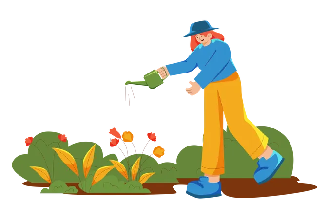 Woman watering flowers to save nature  Illustration