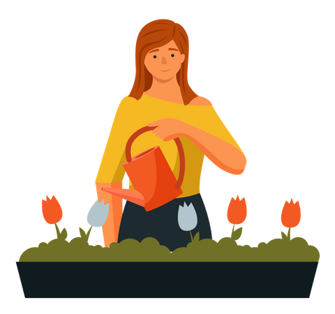 Woman watering houseplants  Illustration