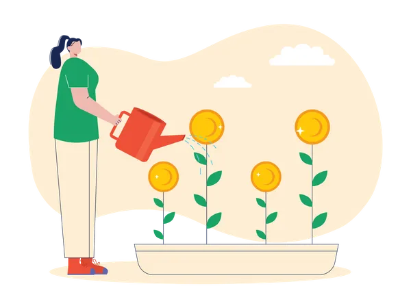 Woman watering investment  Illustration