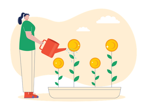 Woman watering investment  Illustration