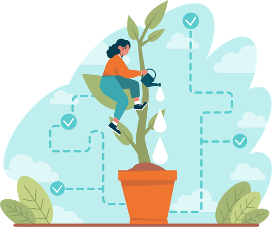 Woman watering Investment plant  Illustration