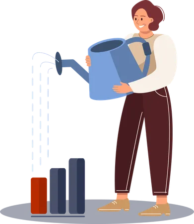 Woman watering on growth chart  Illustration